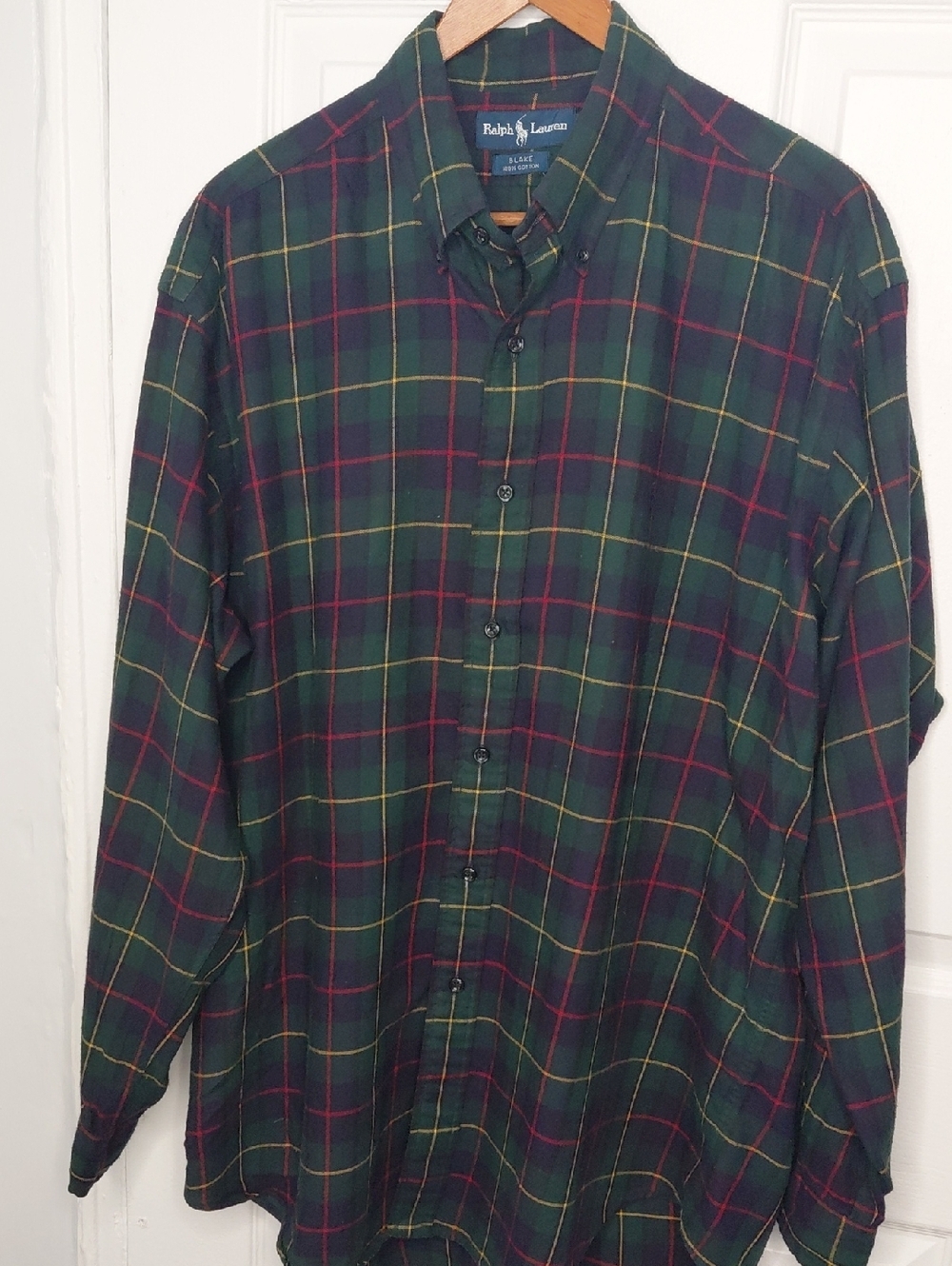 Ralph Lauren Green Plaid Button-Down Shirt with Red and Yellow Accents